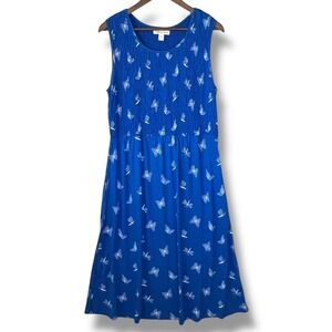 Coldwater Creek Dress M Butterfly Dragonfly Smock Bodice Blue‎ Coastal Whimsical